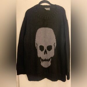 Wooden Ships Skull Long Sleeve Crew Neck Sweater Black & Gray Size S/M